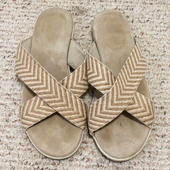 Women’s Sleek Bone Stripe Neutral Crisscross Comfortable Slide Sandals | 12W - Picture 7 of 9
